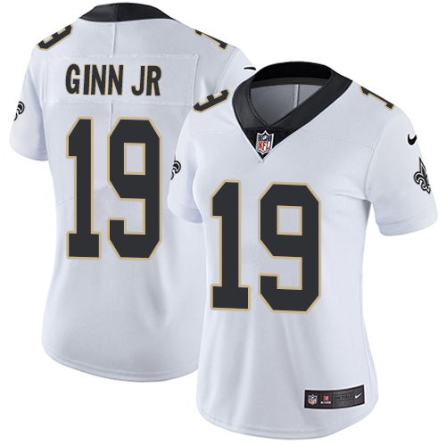 Nike Saints #19 Ted Ginn Jr White Women's Stitched NFL Vapor Untouchable Limited Jersey - Click Image to Close